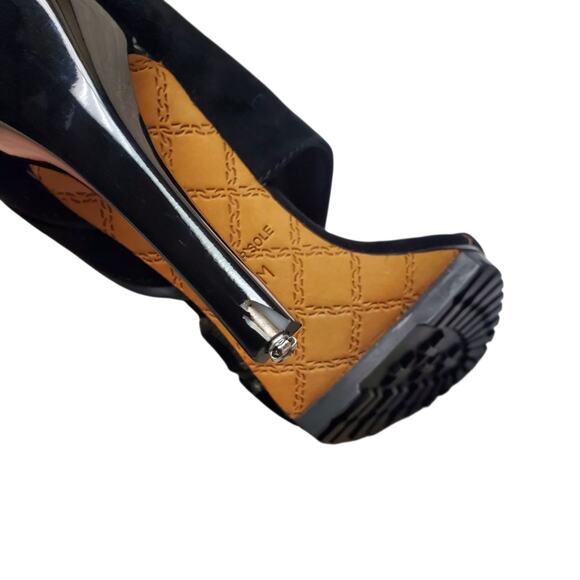 Y2k L.A.M.B. Gwen Stefani Suede Black Peep Toe Heels - Size 7 - Picture 7 of 7